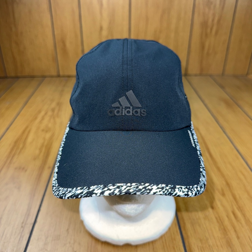 Adidas Aeroready Running Hat Black White Pattern Trim Adjustable Performance Cap
